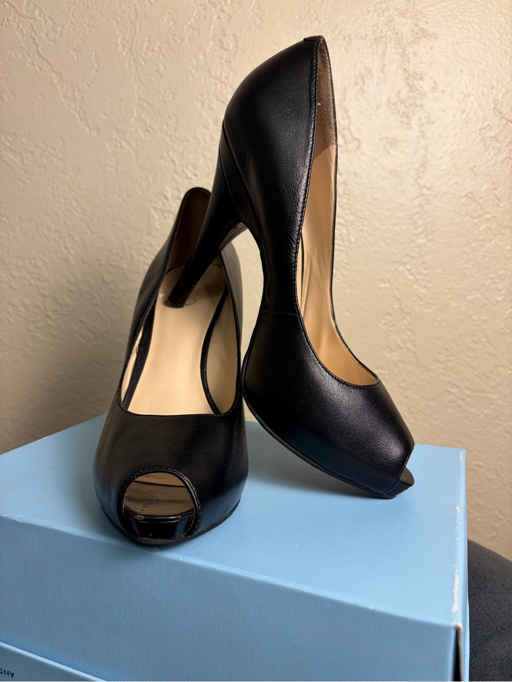 Nine & Co. Black Peep-Toe Platform Stiletto Heels